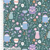 Craft Cotton Co. Botanique Brew, 100 % Baumwolle, 112 cm breit, Frühlingstee-Designs zum Basteln, Nähen, Quilten, Kinderbasteln